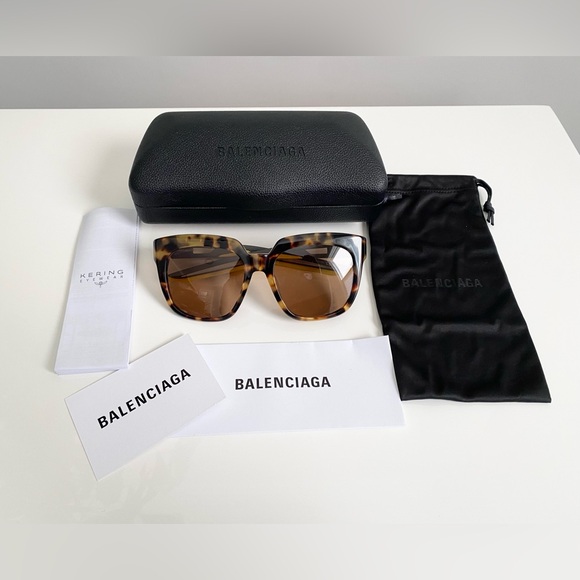 NEW $490 Balenciaga Havana Grey Brown Yellow Tortoise 55mm Oversized Sunglasses - Picture 2 of 14